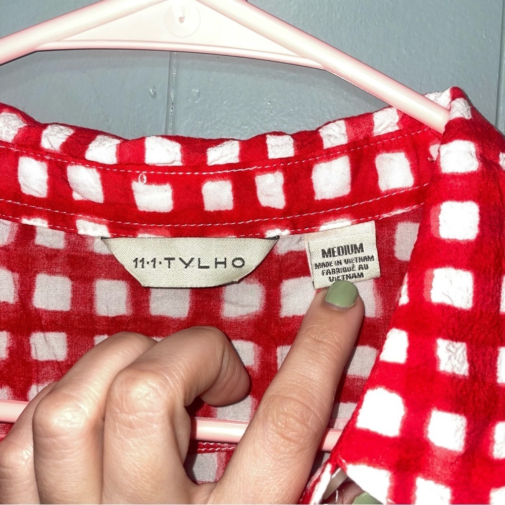 Anthropologie 11:1 Tylho Percy Tunic Red White Gingham Plaid Windowpane Medium - Picture 3 of 7